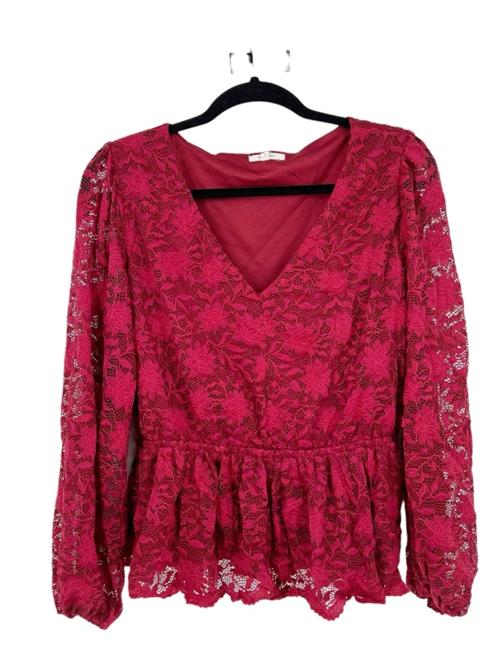 Maurices Red Floral Lace V Neck Long Sleeve Boho Peplum Blouse Top Size Large - Picture 2 of 5